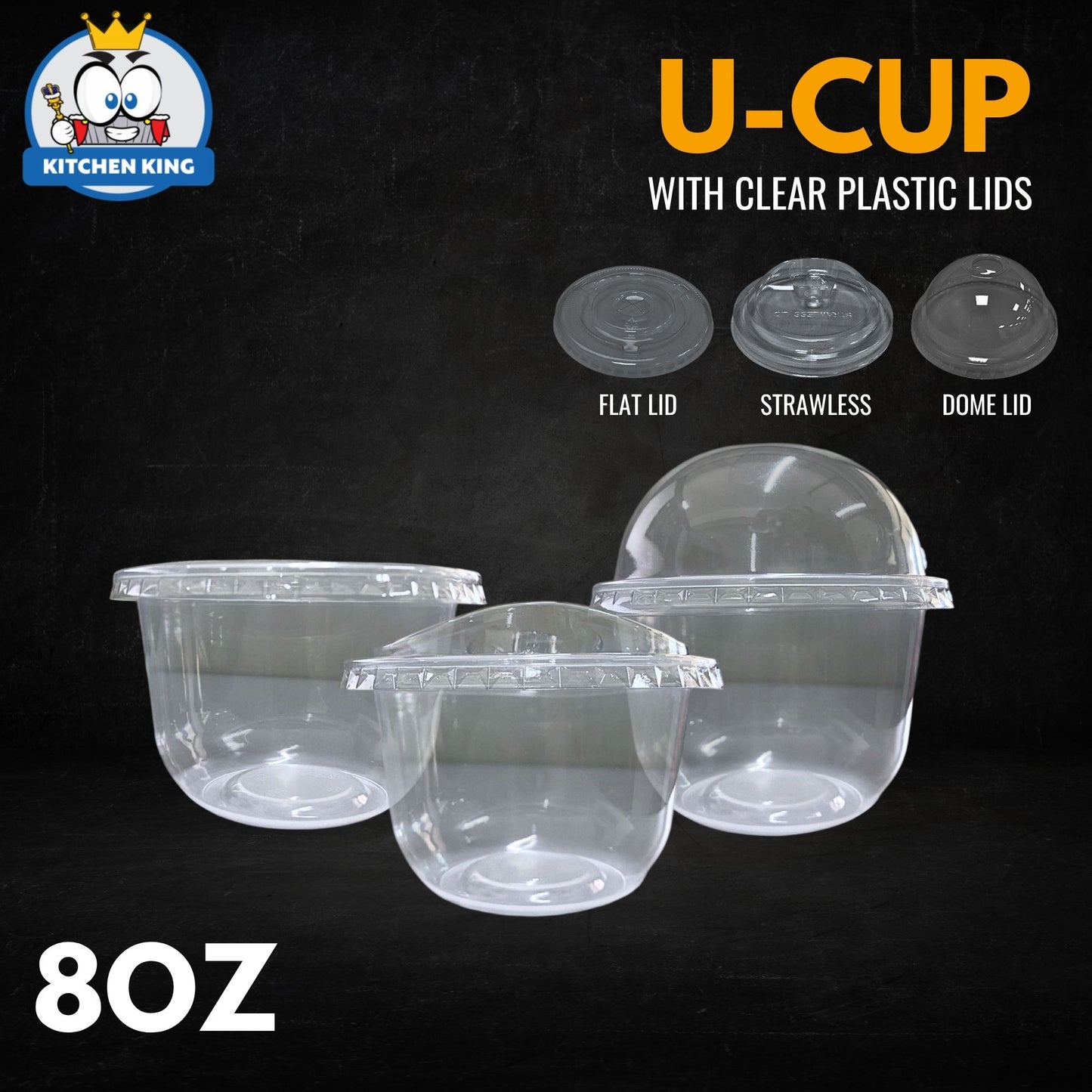 Milk Tea Cups U-CUP 8oz Flat Lid / Strawless Lid / Dome Lid (50pcs) (Copy)