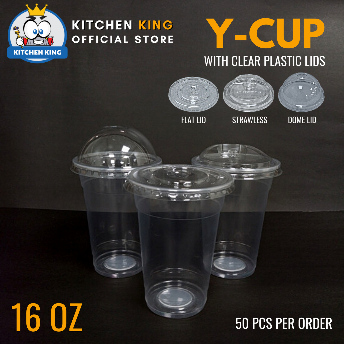 Milk Tea Cups Y-CUP 16oz Flat Lid / Strawless Lid / Dome Lid (50pcs)