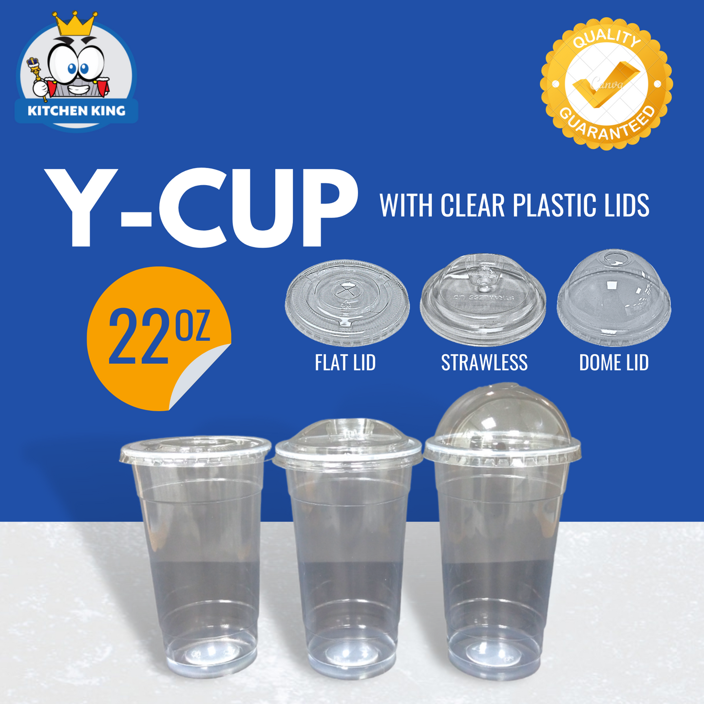 Milk Tea Cups Y-CUP 22oz Flat Lid / Strawless Lid / Dome Lid (50pcs)
