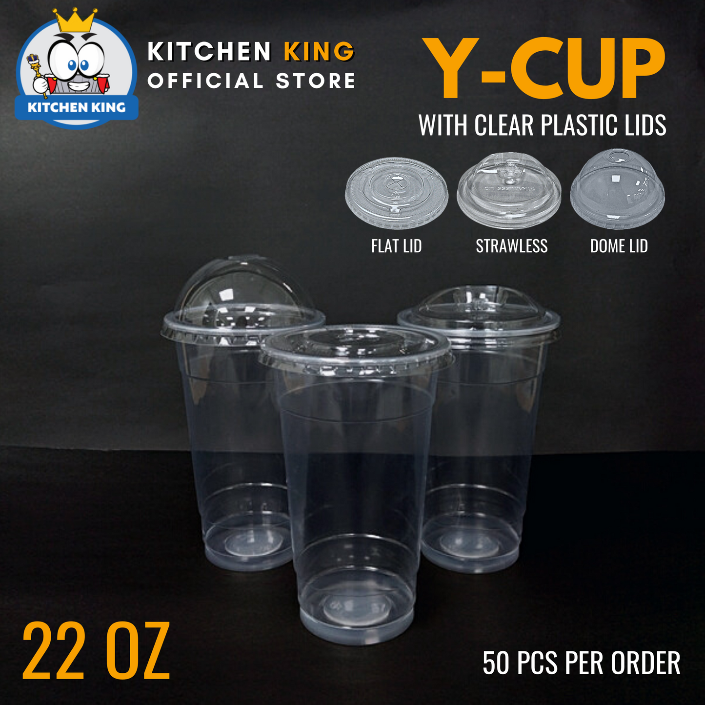 Milk Tea Cups Y-CUP 22oz Flat Lid / Strawless Lid / Dome Lid (50pcs)