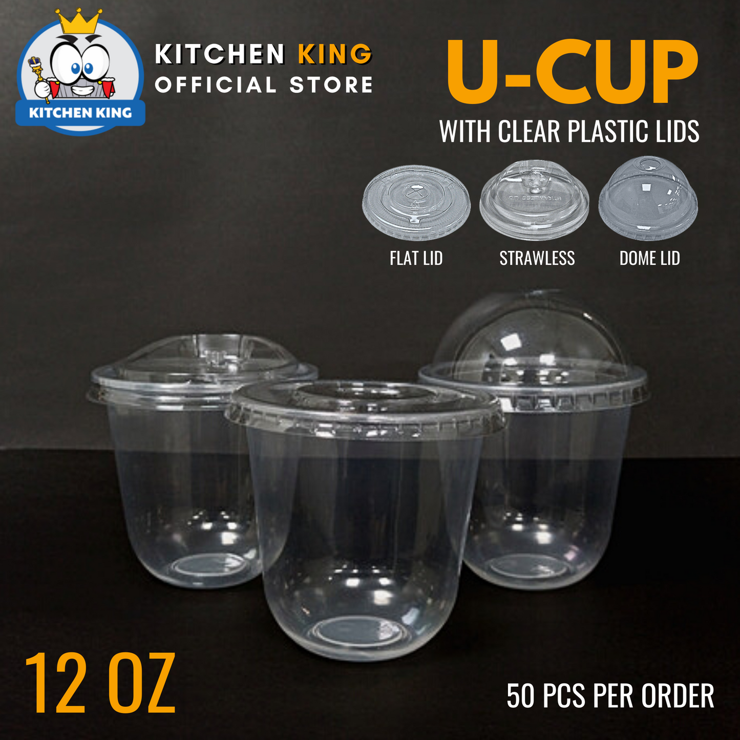 Milk Tea Cups U-CUP 12oz Flat Lid / Strawless Lid / Dome Lid (50pcs)