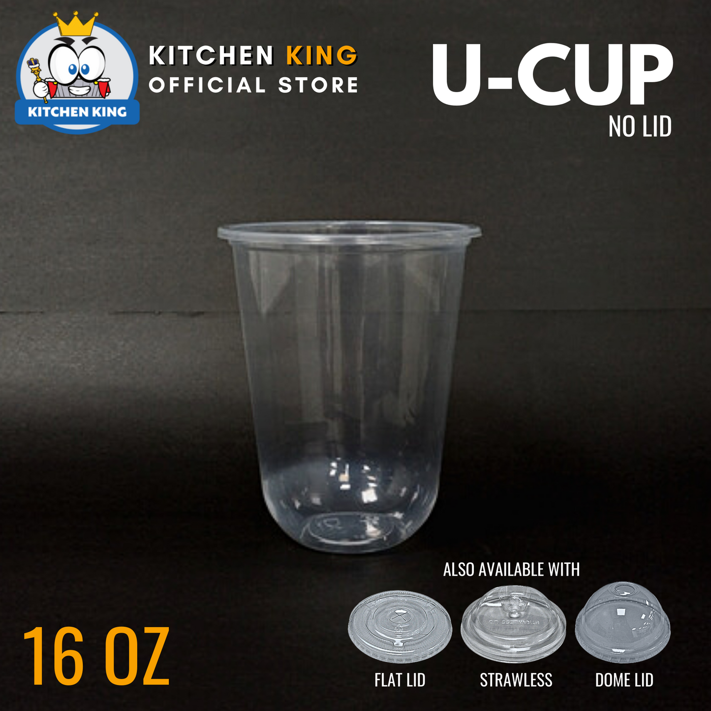 Milk Tea Cups U-CUP 16oz Flat Lid / Strawless Lid / Dome Lid (50pcs)