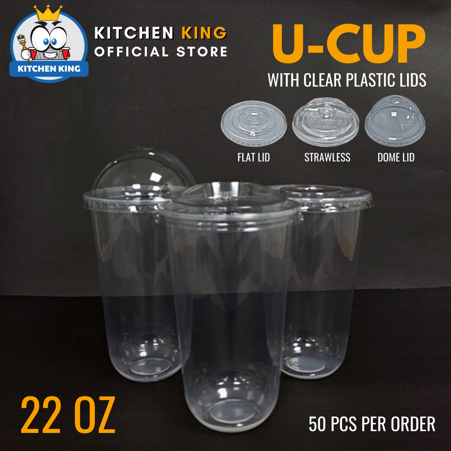 Milk Tea Cups U-CUP 22oz Flat Lid / Strawless Lid / Dome Lid (50pcs)