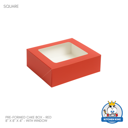 Pre-formed Cake Box with Window (Square Box) - 8" x 8" x 4"