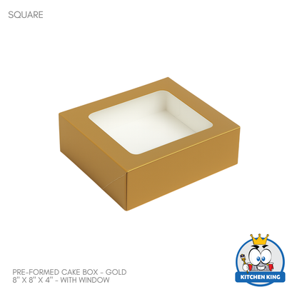 Pre-formed Cake Box with Window (Square Box) - 8" x 8" x 4"