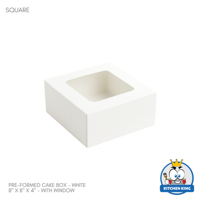 Pre-formed Cake Box with Window (Square Box) - 8" x 8" x 4"