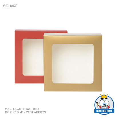 Pre-formed Cake Box with Window (Square Box) - 10" x 10" x 4"