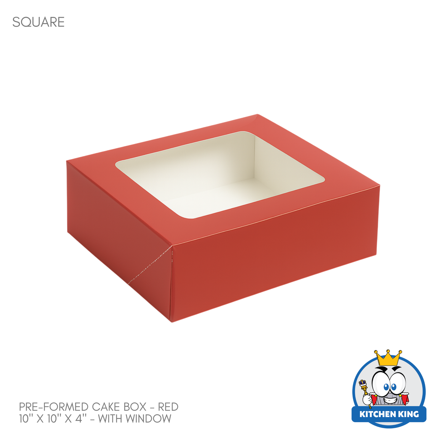 Pre-formed Cake Box with Window (Square Box) - 10" x 10" x 4"