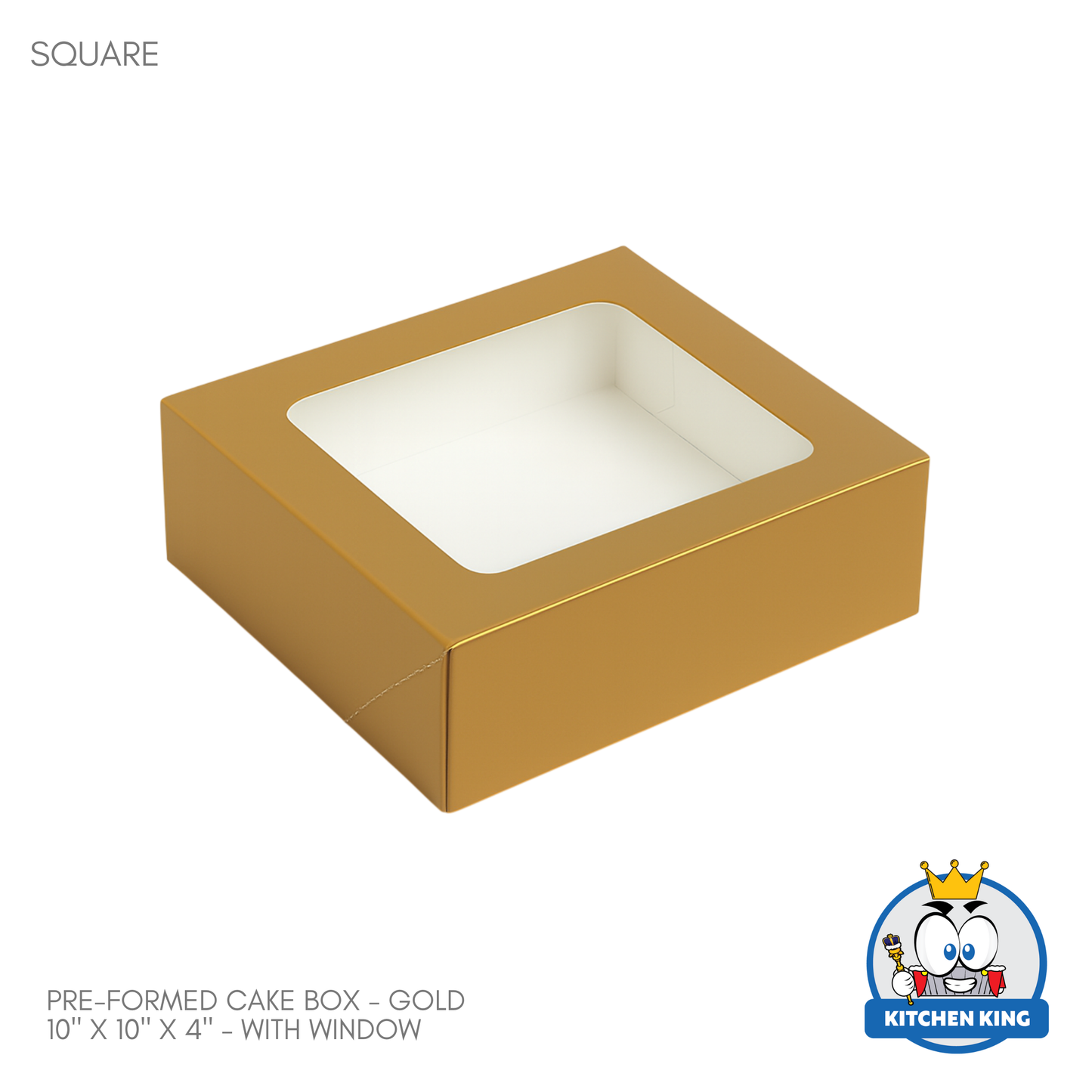 Pre-formed Cake Box with Window (Square Box) - 10" x 10" x 4"