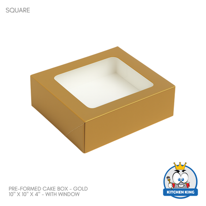 Pre-formed Cake Box with Window (Square Box) - 10" x 10" x 4"