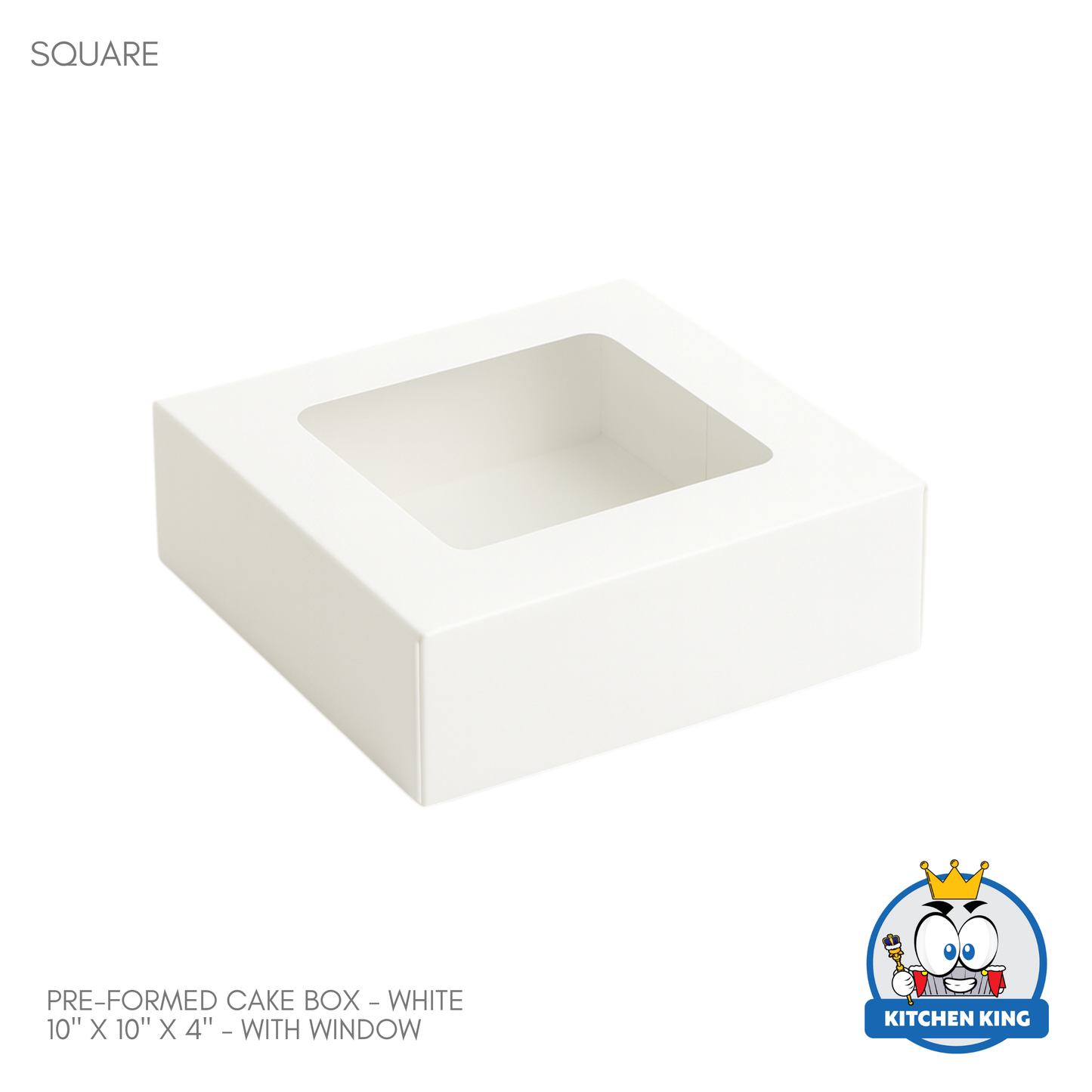 Pre-formed Cake Box with Window (Square Box) - 10" x 10" x 4"