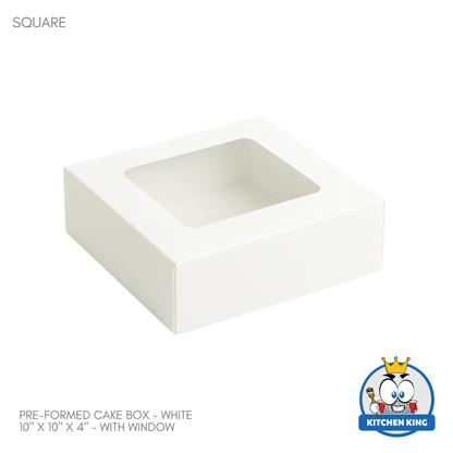 Pre-formed Cake Box with Window (Square Box) - 10" x 10" x 4"