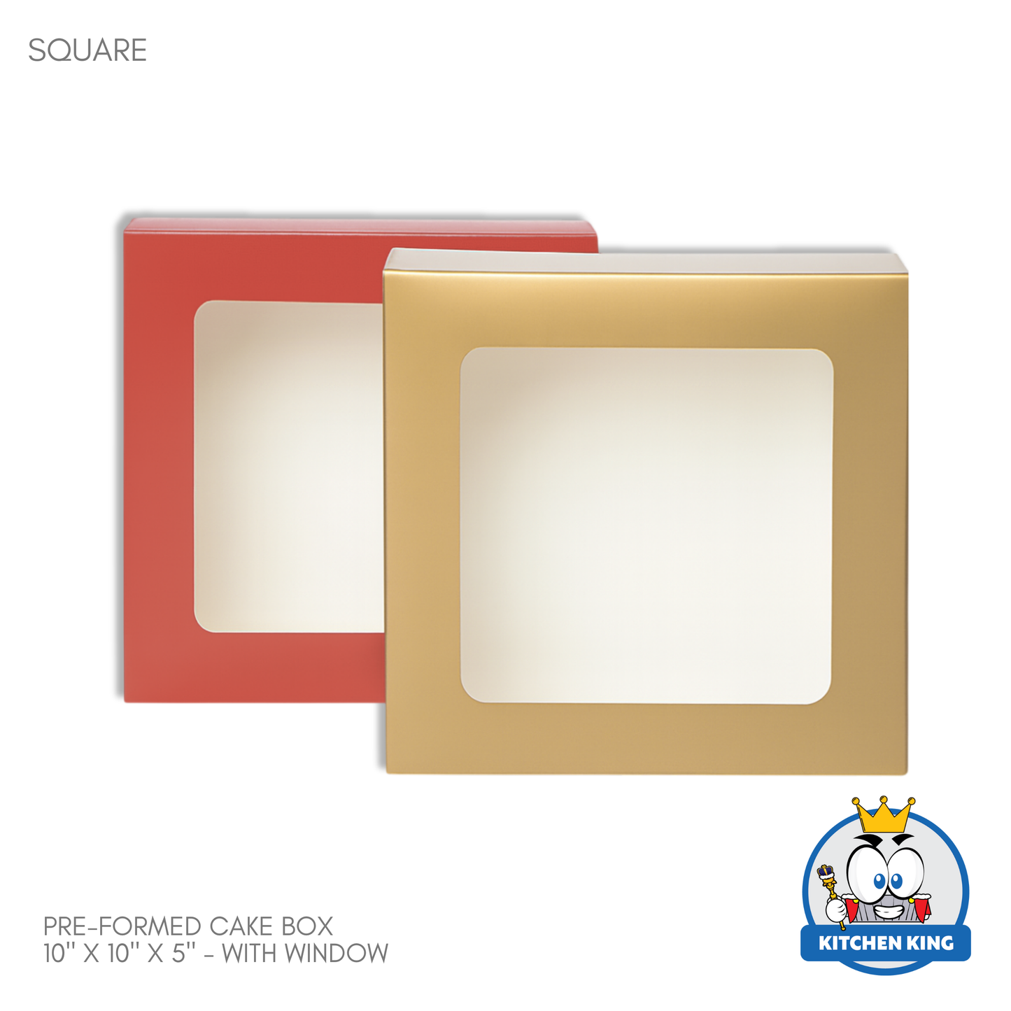 Pre-formed Cake Box with Window (Square Box) - 10" x 10" x 5"