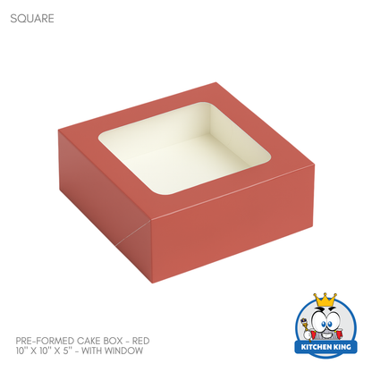 Pre-formed Cake Box with Window (Square Box) - 10" x 10" x 5"