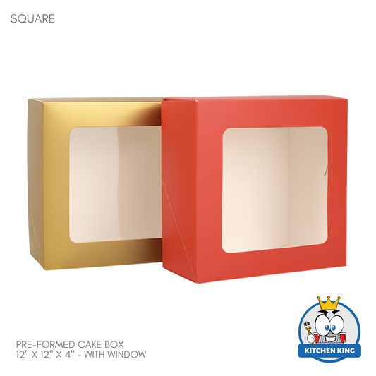 Pre-formed Cake Box with Window (Pastry Box) - 12" x 12" x 4"