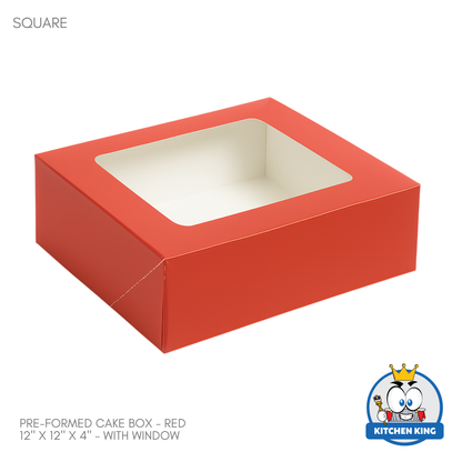 Pre-formed Cake Box with Window (Pastry Box) - 12" x 12" x 4"