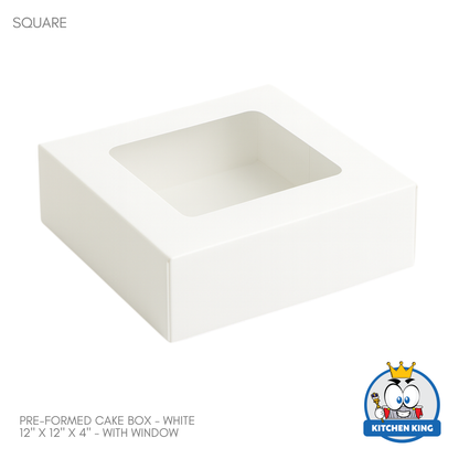 Pre-formed Cake Box with Window (Pastry Box) - 12" x 12" x 4"