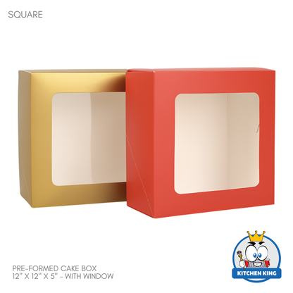 Pre-formed Cake Box with Window (Pastry Box) - 12" x 12" x 5"