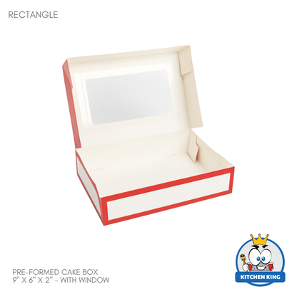 Pre-formed Cake Box with Window (Brownie Box) - 9" x 6" x 2"