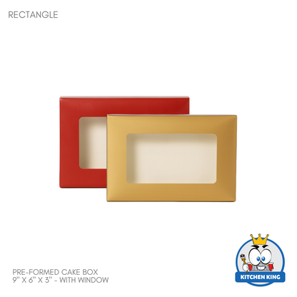 Pre-formed Cake Box with Window (Brownie Box) - 9" x 6" x 3"