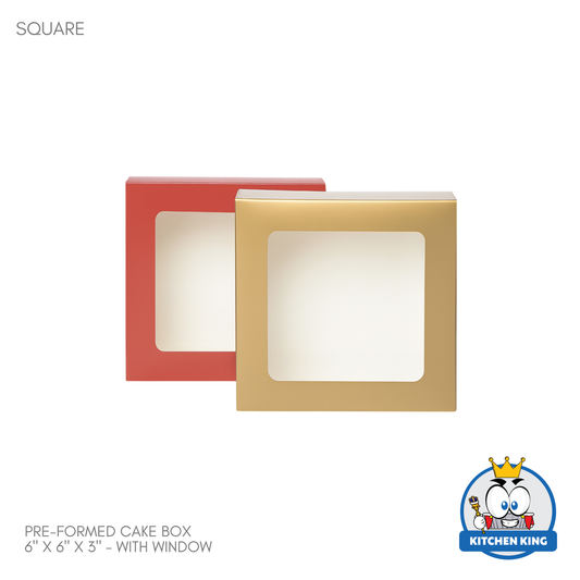 Pre-formed Cake Box with Window (Square Box) - 6" x 6" x 3"