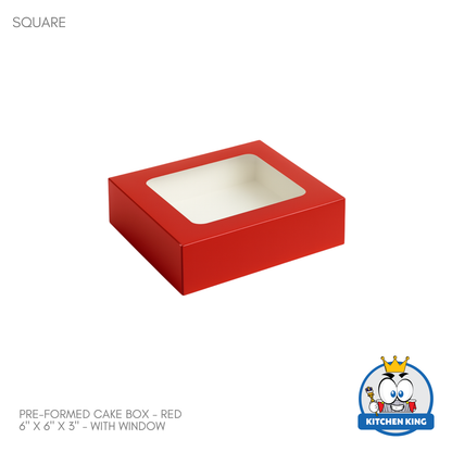 Pre-formed Cake Box with Window (Square Box) - 6" x 6" x 3"