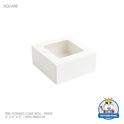 Pre-formed Cake Box with Window (Square Box) - 6" x 6" x 3"
