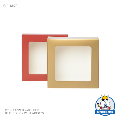 Pre-formed Cake Box with Window (Square Box) - 8" x 8" x 3"