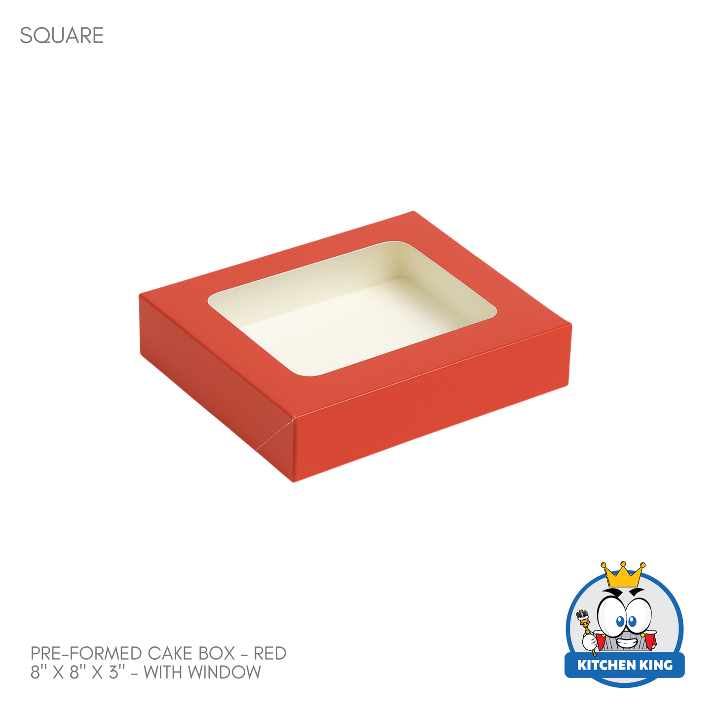 Pre-formed Cake Box with Window (Square Box) - 8" x 8" x 3"