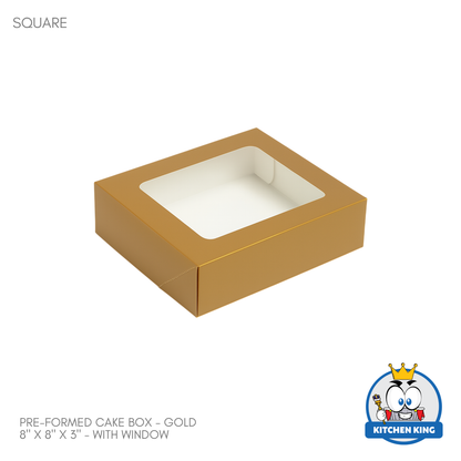 Pre-formed Cake Box with Window (Square Box) - 8" x 8" x 3"