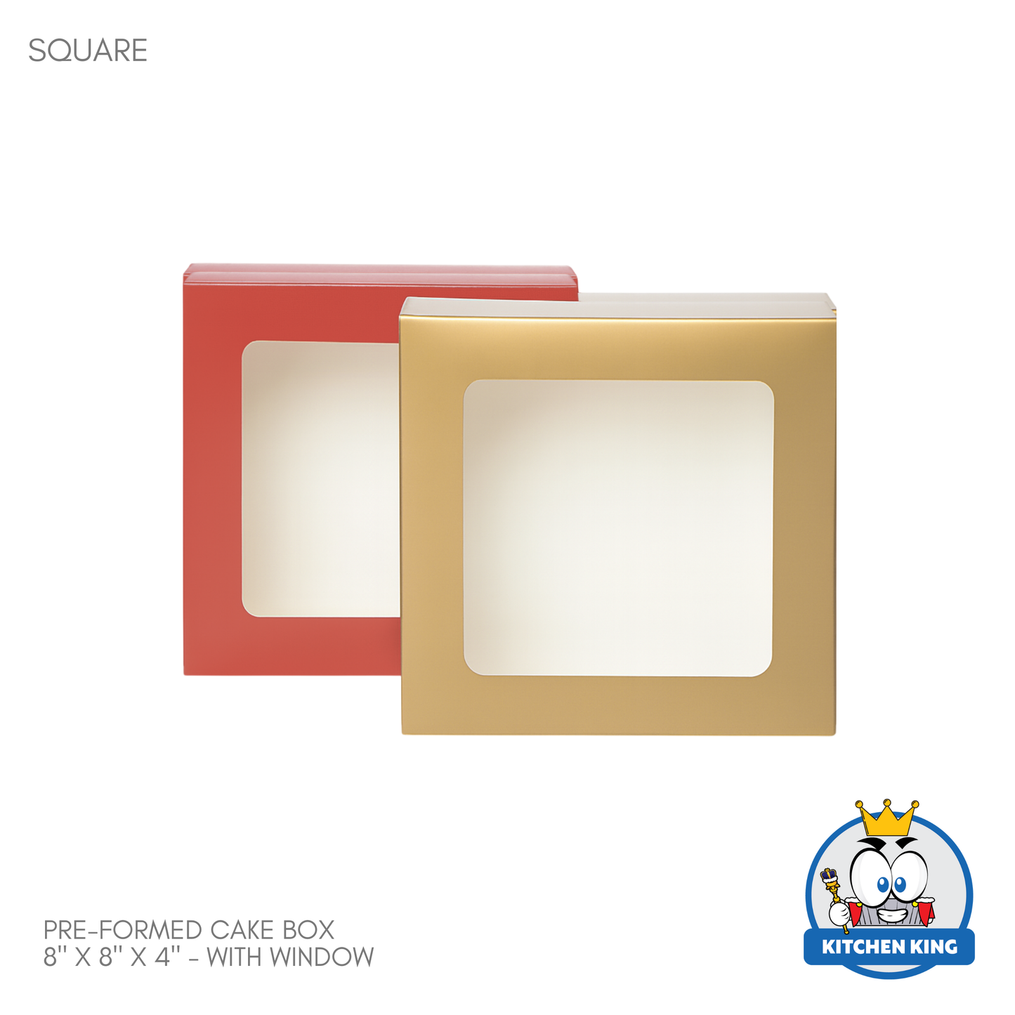 Pre-formed Cake Box with Window (Square Box) - 8" x 8" x 4"