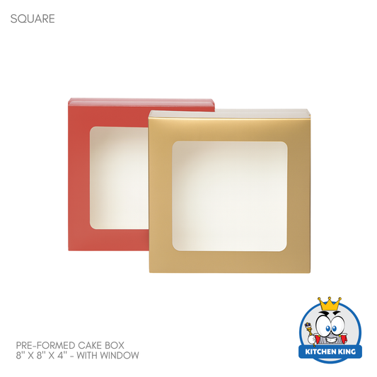Pre-formed Cake Box with Window (Square Box) - 8" x 8" x 4"
