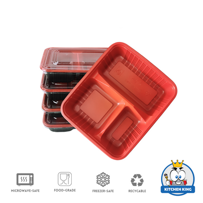 Bento Box Tray 3 Division with Plastic Lid