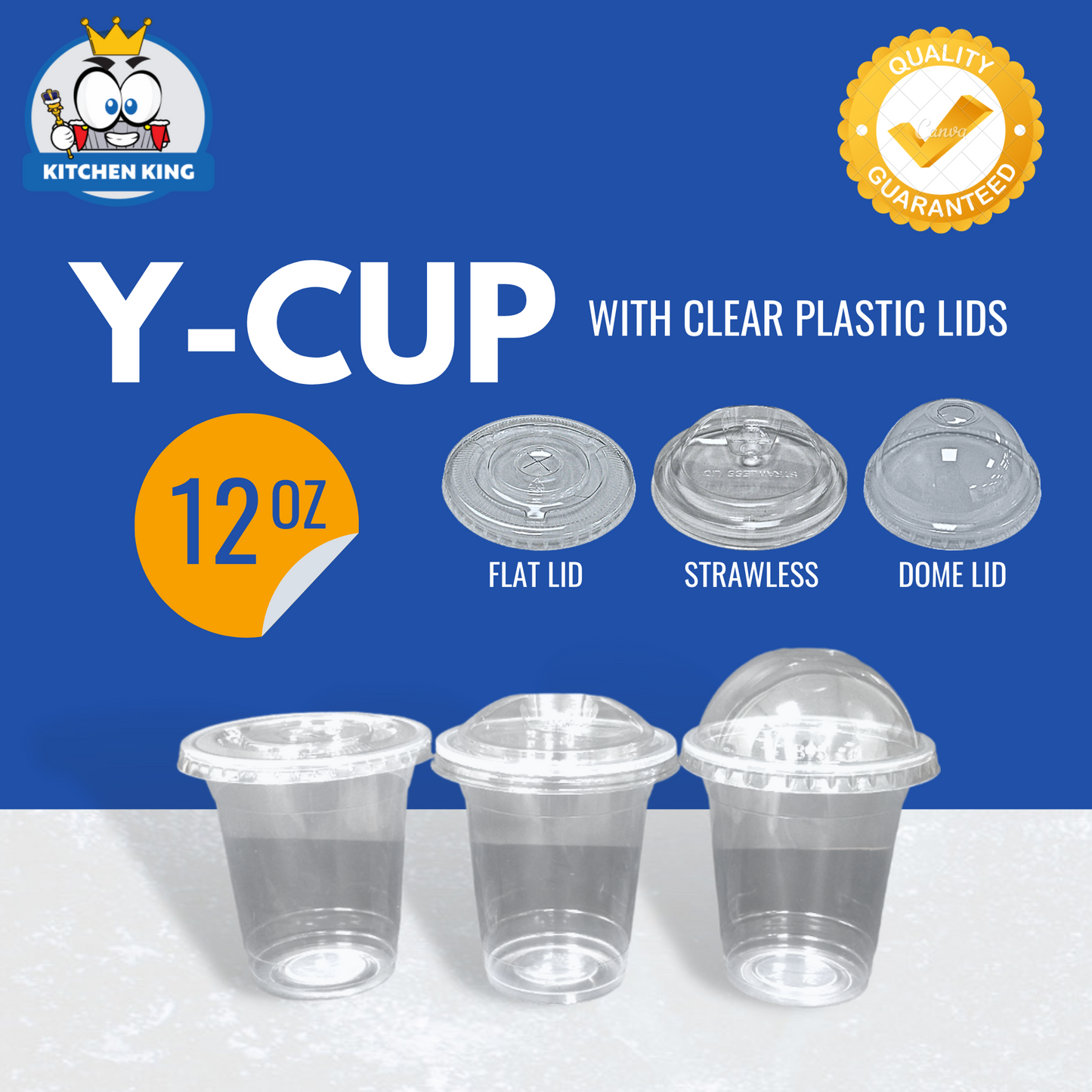 Milk Tea Cups ( Y-CUP ) 12oz [ Flat Lid / Strawless Lid / Dome Lid ]