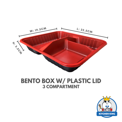 Bento Box Tray 3 Division with Plastic Lid