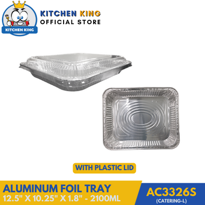 Aluminum Tray - Catering Large Shallow 2100ml (AC3326S) with Plastic Lid