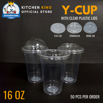 Milk Tea Cups ( Y-CUP ) 16oz [ Flat Lid / Strawless Lid / Dome Lid ]
