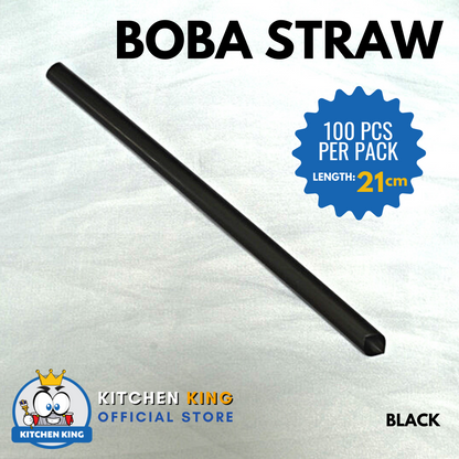 Boba Straw Milk Tea Sago Straw [ Black/Clear ] Individually Packed By 100's