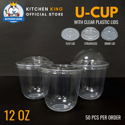 Milk Tea Cups ( U-CUP ) 12oz [ Flat Lid / Strawless Lid / Dome Lid ]