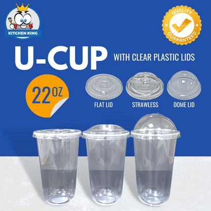 Milk Tea Cups ( U-CUP ) 22oz [ Flat Lid / Strawless Lid / Dome Lid ]