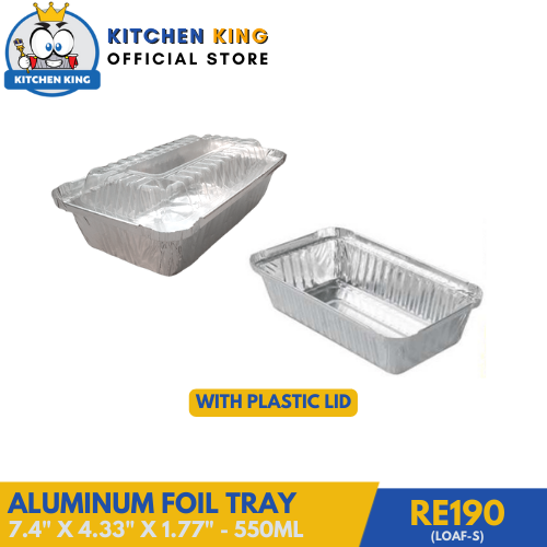 Aluminum Tray - Loaf Small 550ml (RE190) with Plastic Lid