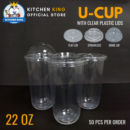 Milk Tea Cups ( U-CUP ) 22oz [ Flat Lid / Strawless Lid / Dome Lid ]